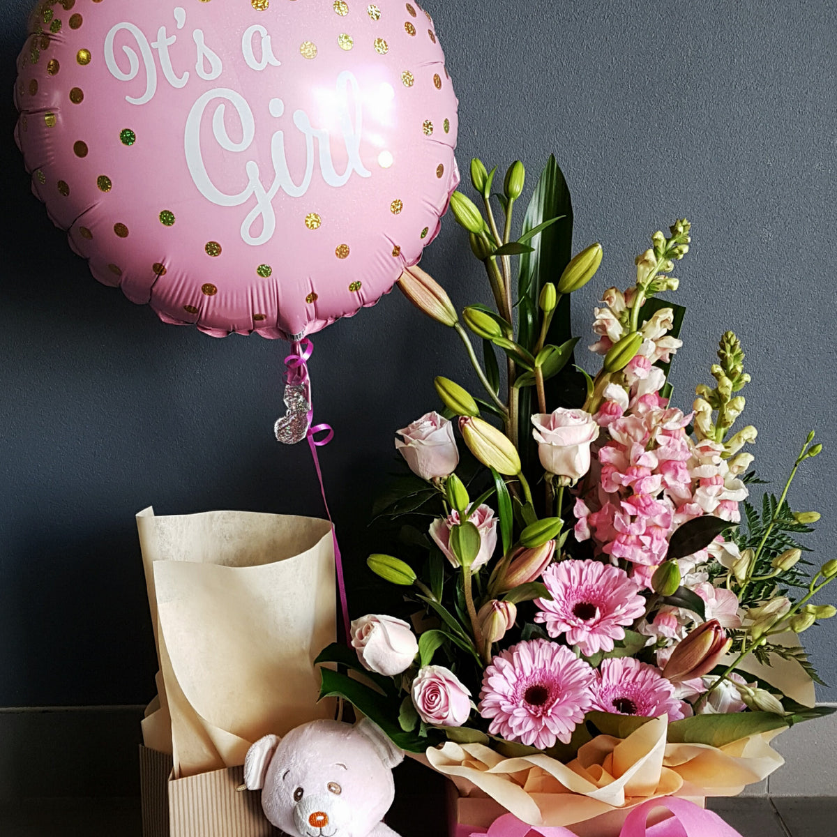 Baby girl sales flowers and balloon
